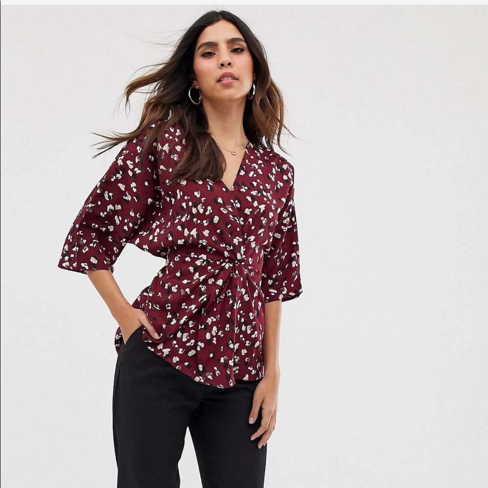 New - AX Paris Wrap Blouse in plum, size 6